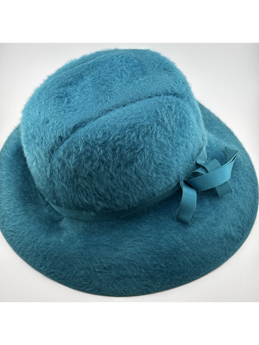 1950’s Betmar Fur Felt Wide Brim Cloche Hat Teal Turquoise Blue USA Women VTG